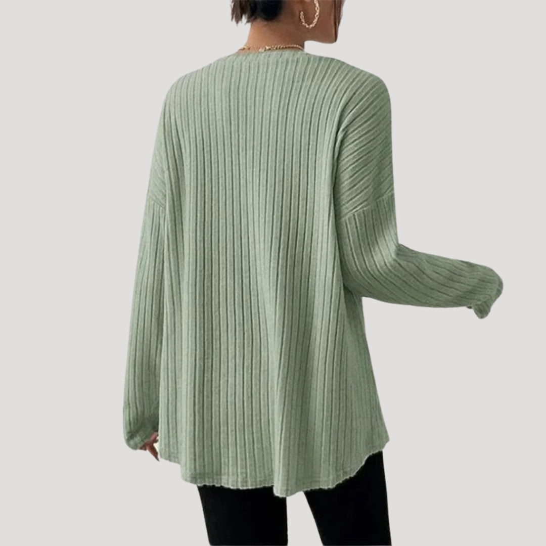 Dam Oversized Ribbad Tröja för Avslappnad Stil 6