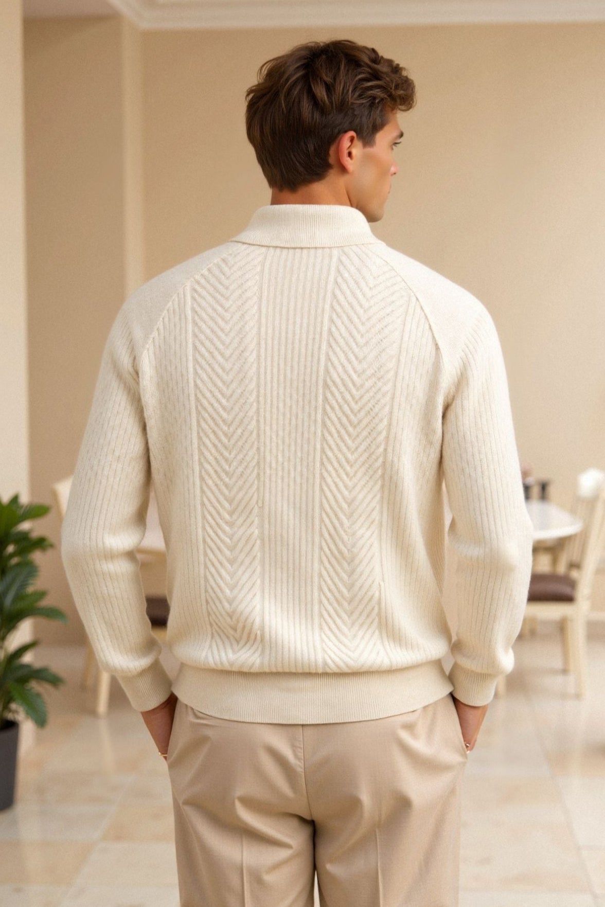 Herr Retro Tröja med Långa Ärmar i Enfärgad Design