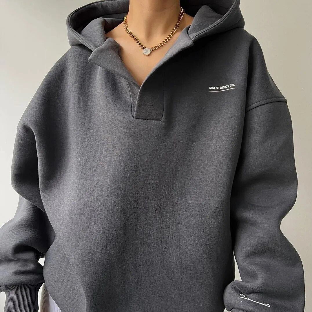 Dam V-Hals Hoodie i Mjukt Tyg för Avslappnad Stil 2