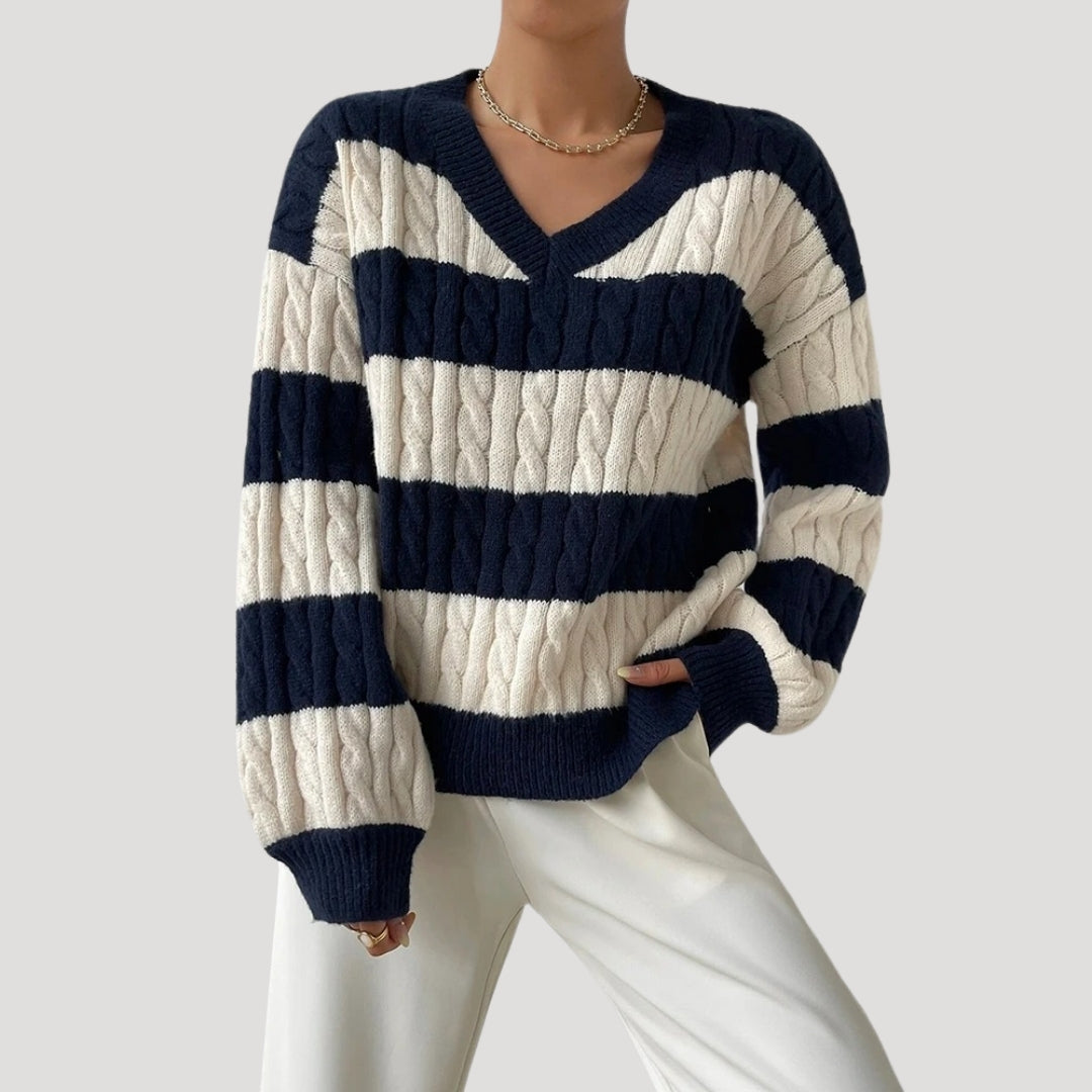 Dam V-ringad Oversized Stickad Jumper 0