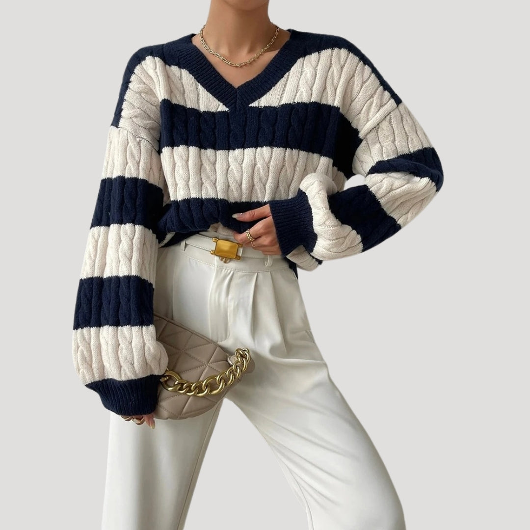 Dam V-ringad Oversized Stickad Jumper 2