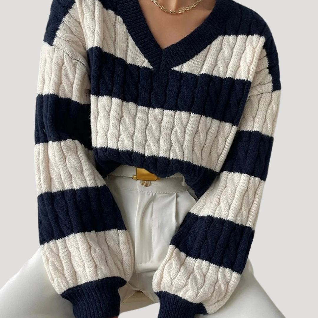 Dam V-ringad Oversized Stickad Jumper 3