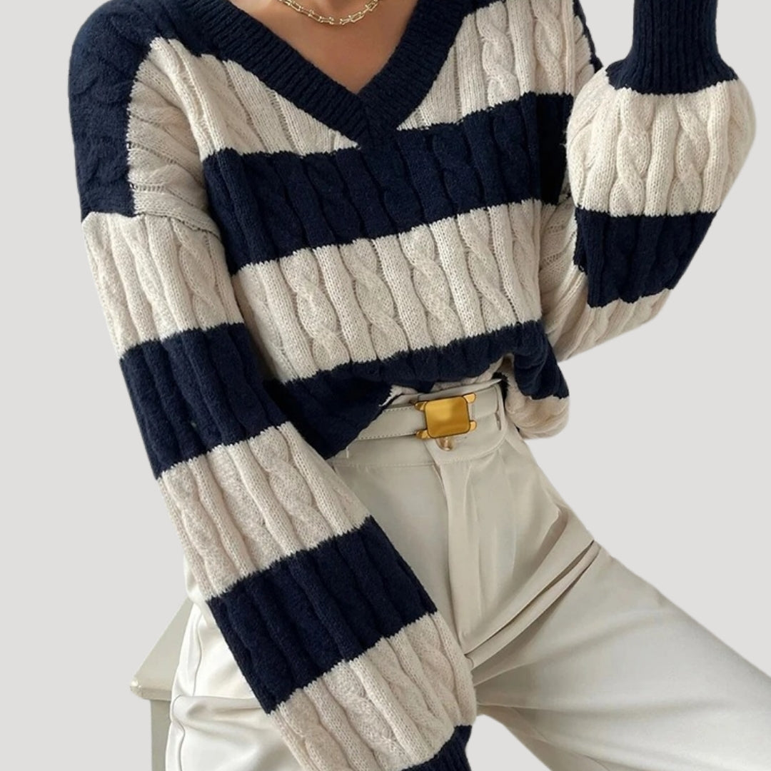 Dam V-ringad Oversized Stickad Jumper 4