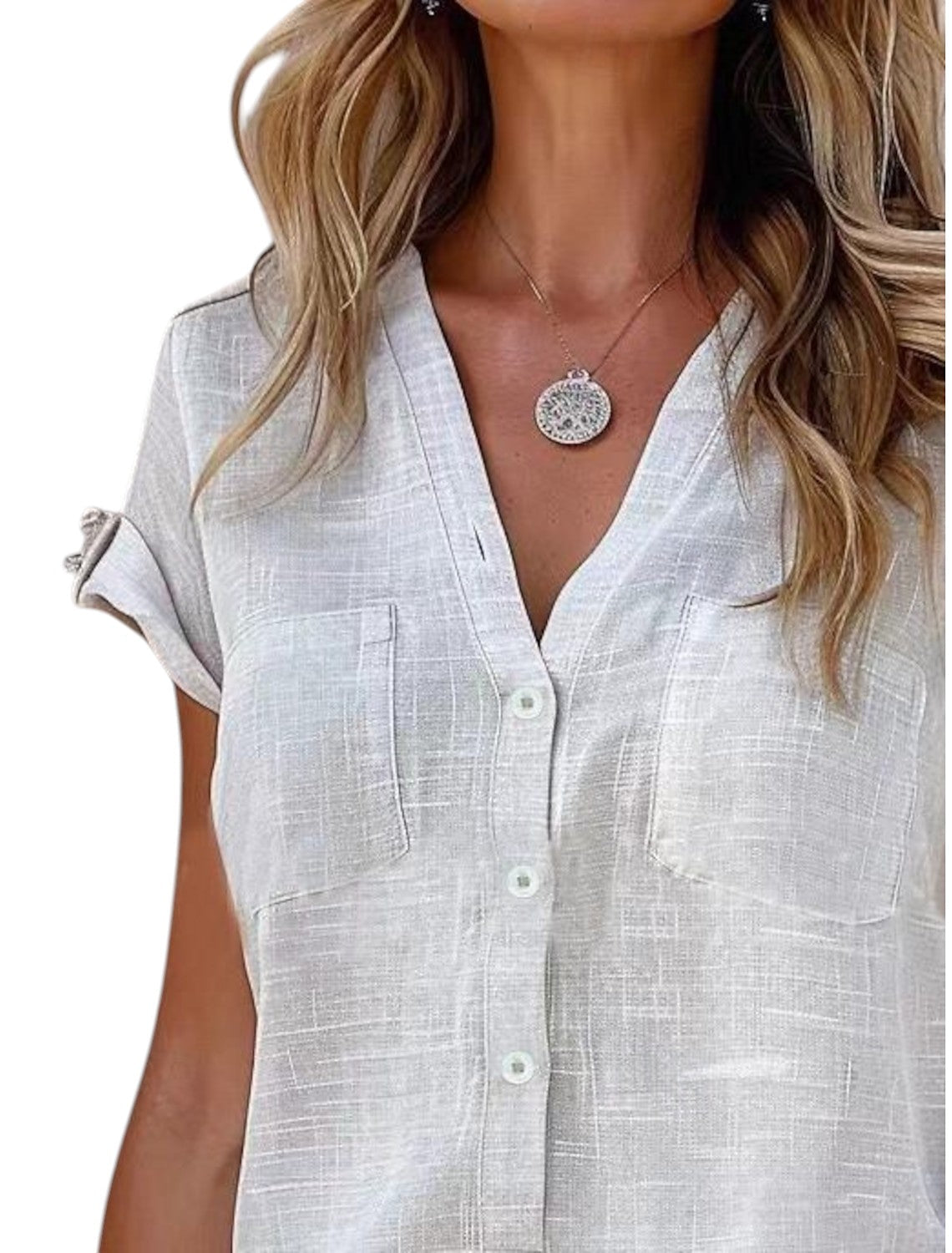 Damblus i Linne – V-hals med Elegant Design