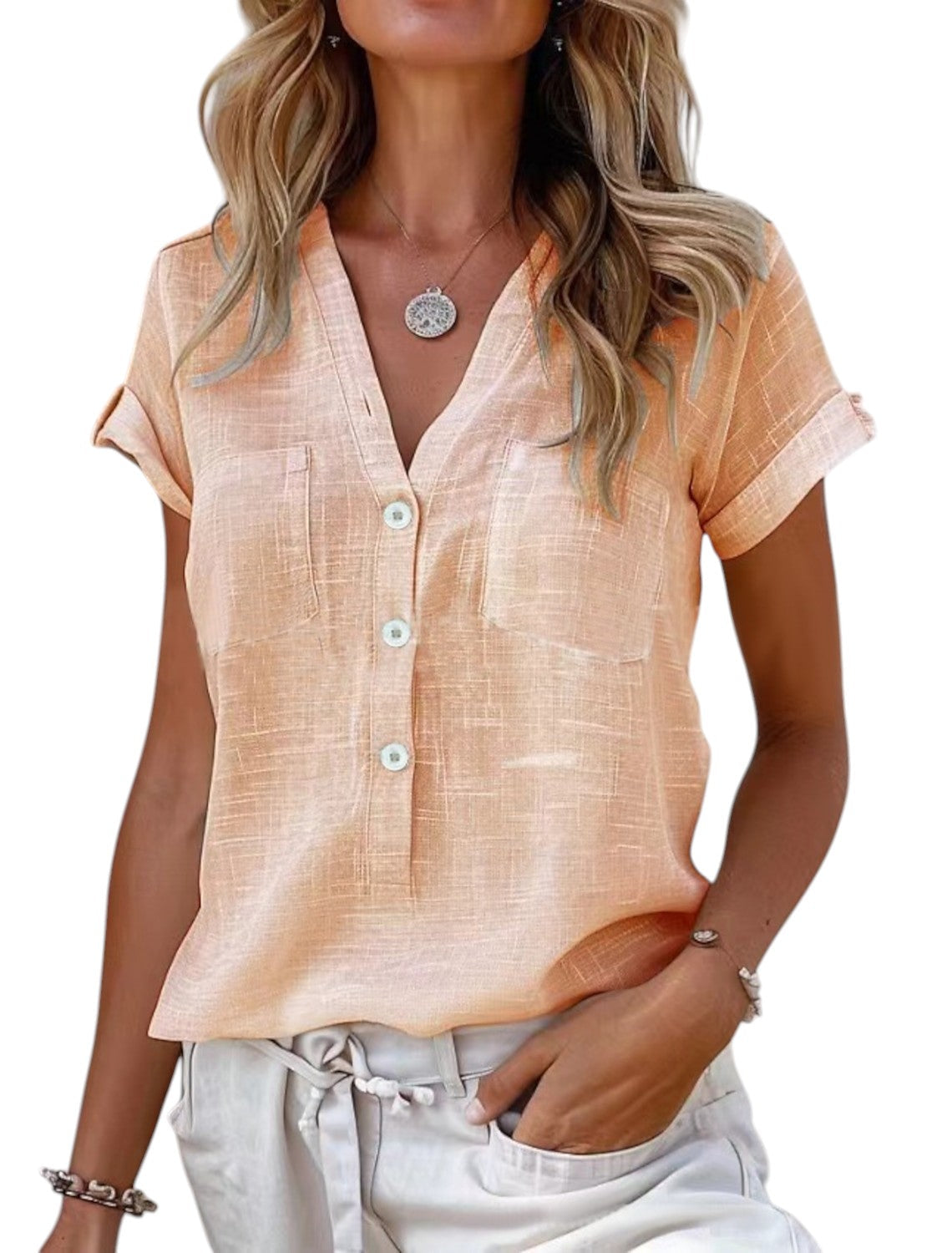 Damblus i Linne – V-hals med Elegant Design