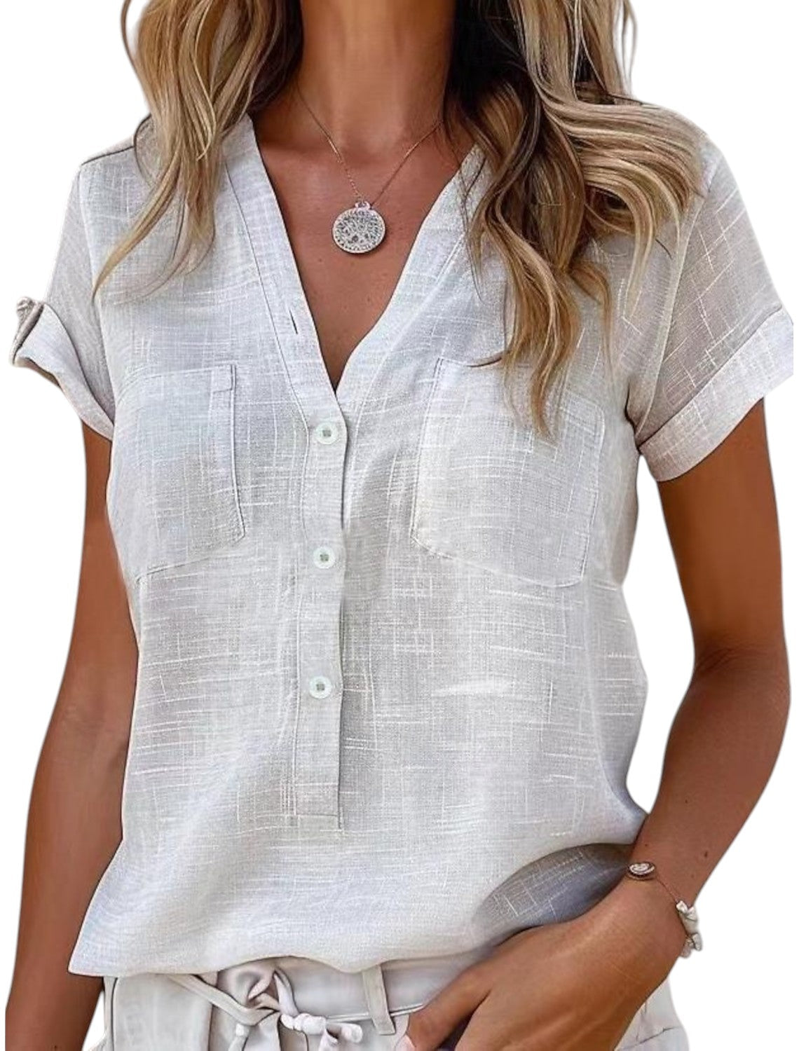 Damblus i Linne – V-hals med Elegant Design