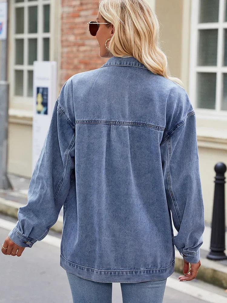 Damernas Denimjacka Överdimensionerad Passform