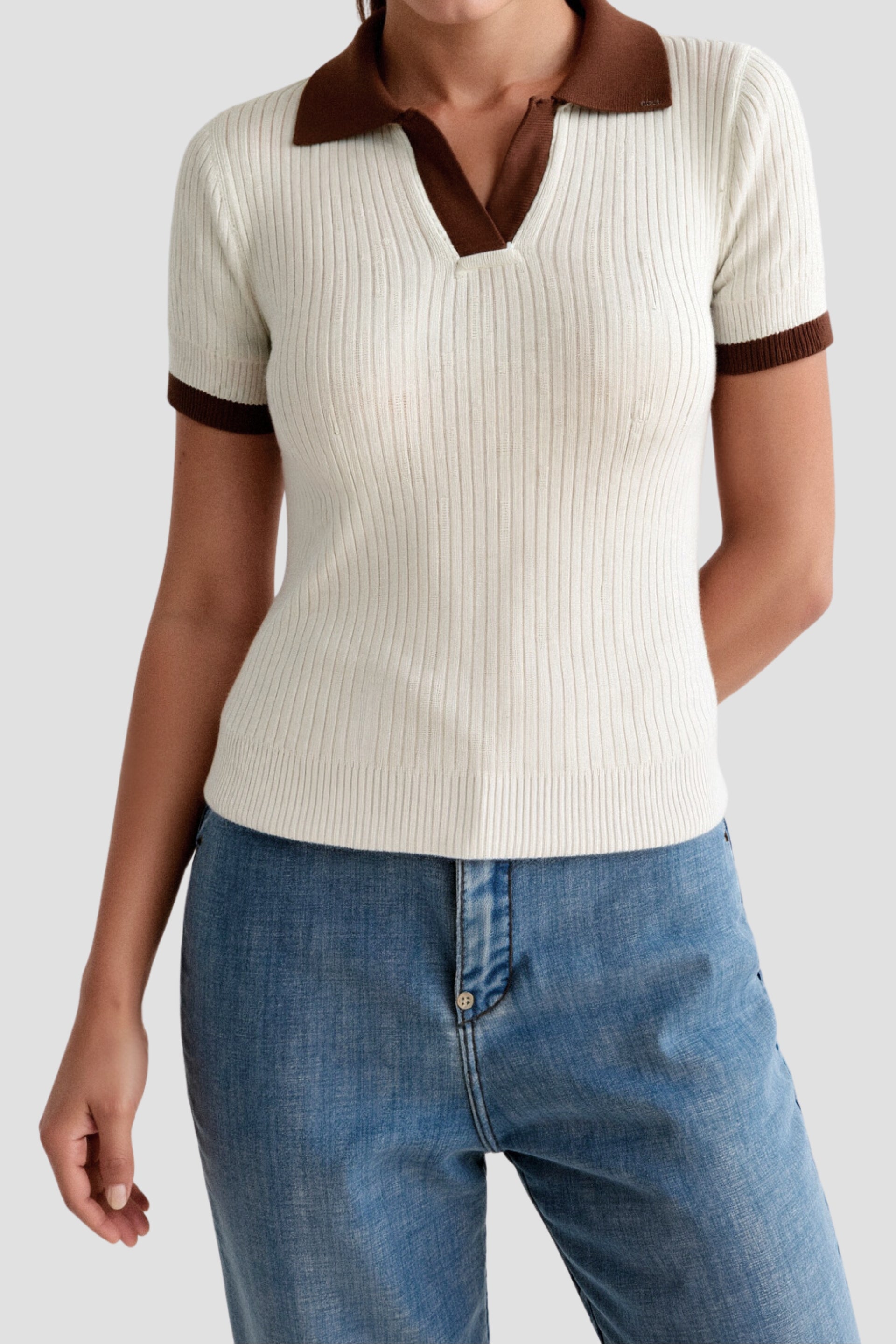 Damers Polo med Färgblock och Notched Krage