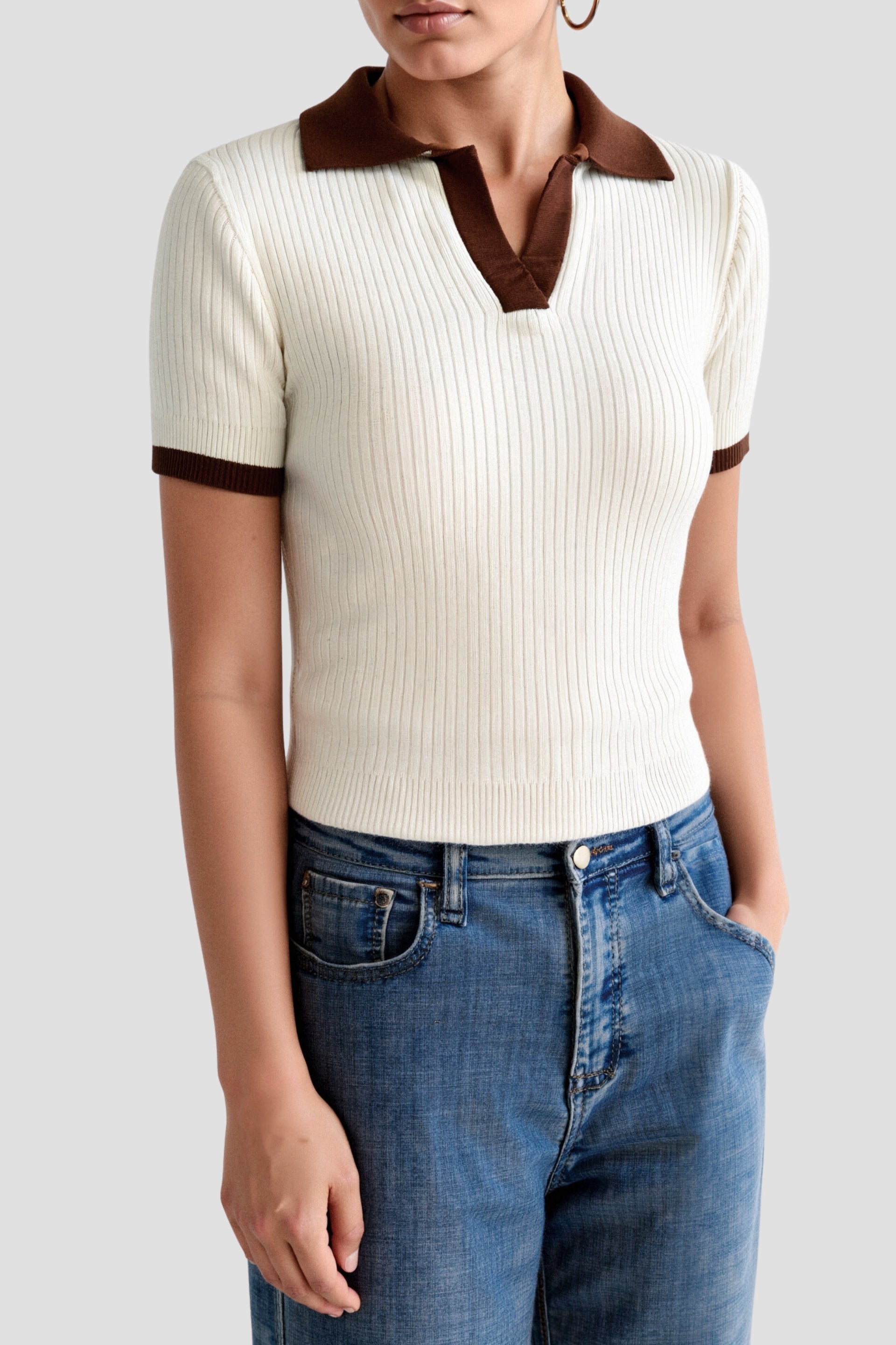 Damers Polo med Färgblock och Notched Krage
