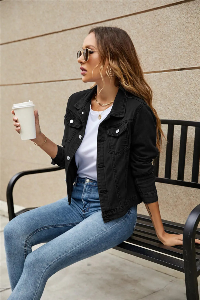 Damjacka Bomull Slim Fit Jackor Dam Med Fickor