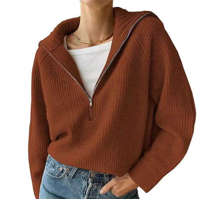 Elina | Halv-Zip Stickad Tröja