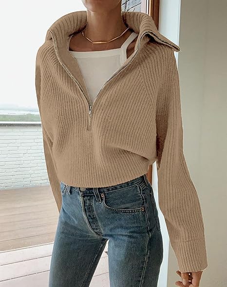 Elina | Halv-Zip Stickad Tröja