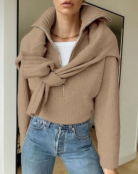 Elina | Halv-Zip Stickad Tröja