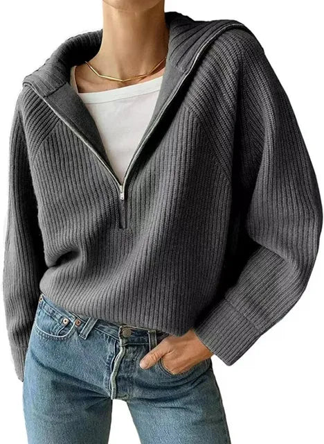 Elina | Halv-Zip Stickad Tröja