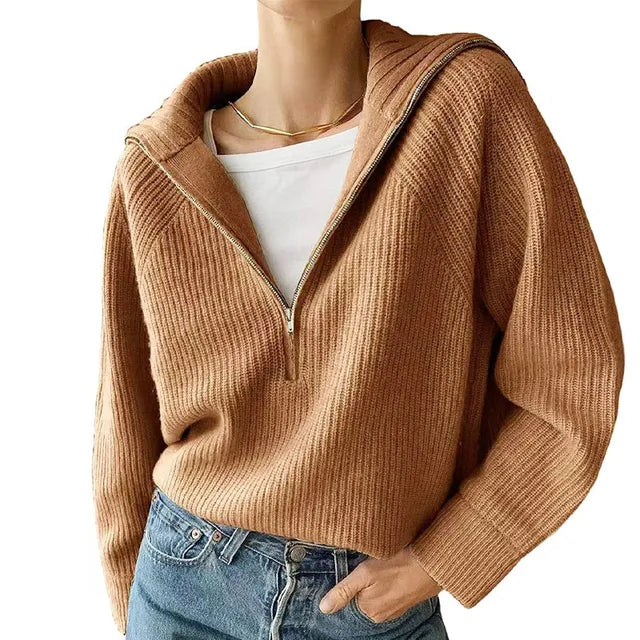 Elina | Halv-Zip Stickad Tröja