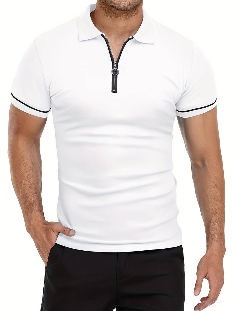 Herr Bomullspolo Skjorta Slim Fit Med Dragkedja