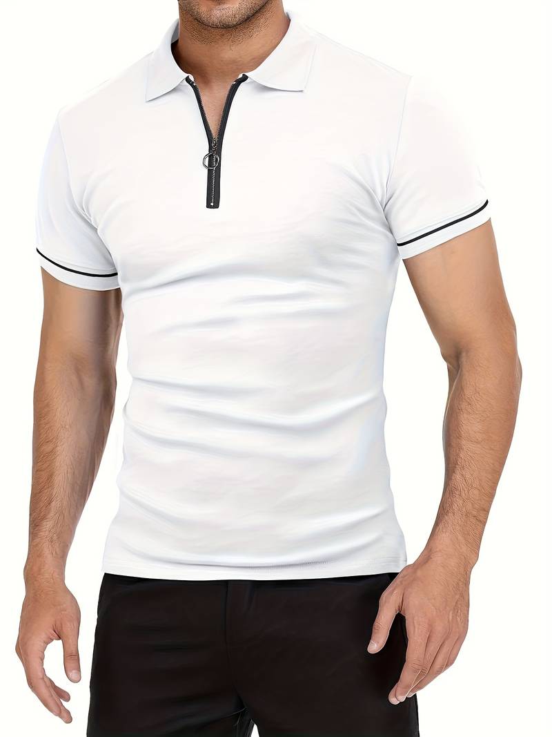 Herr Bomullspolo Skjorta Slim Fit Med Dragkedja