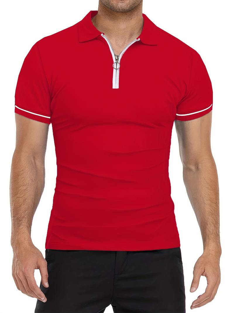 Herr Bomullspolo Skjorta Slim Fit Med Dragkedja