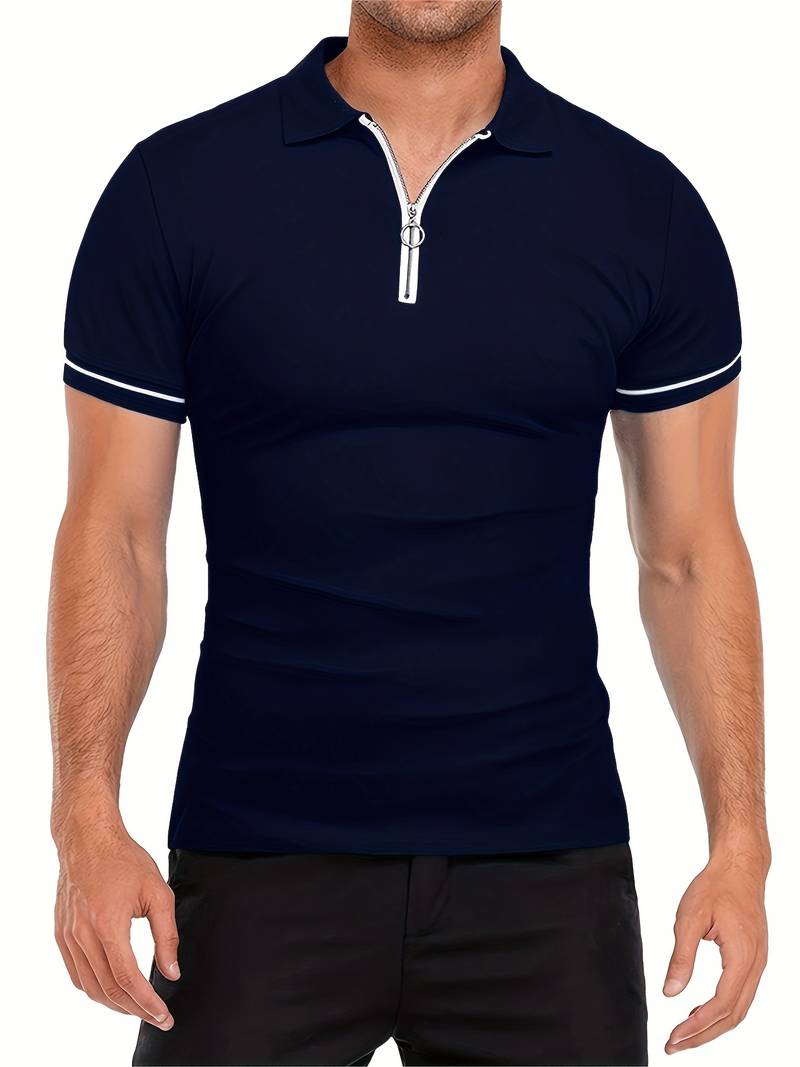 Herr Bomullspolo Skjorta Slim Fit Med Dragkedja