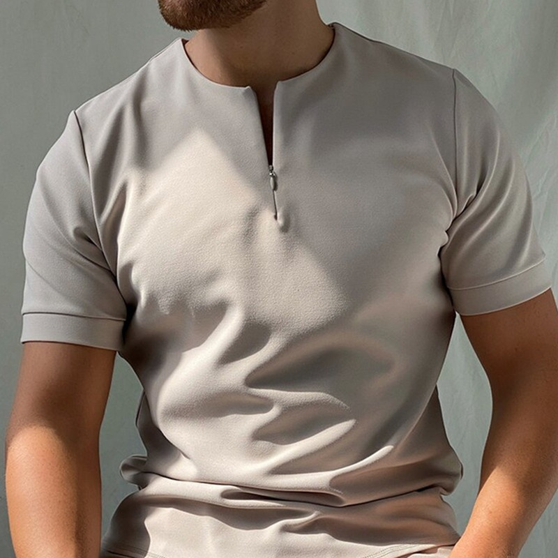 Herr Kortärmad Skjorta Polyester med Blixtlås