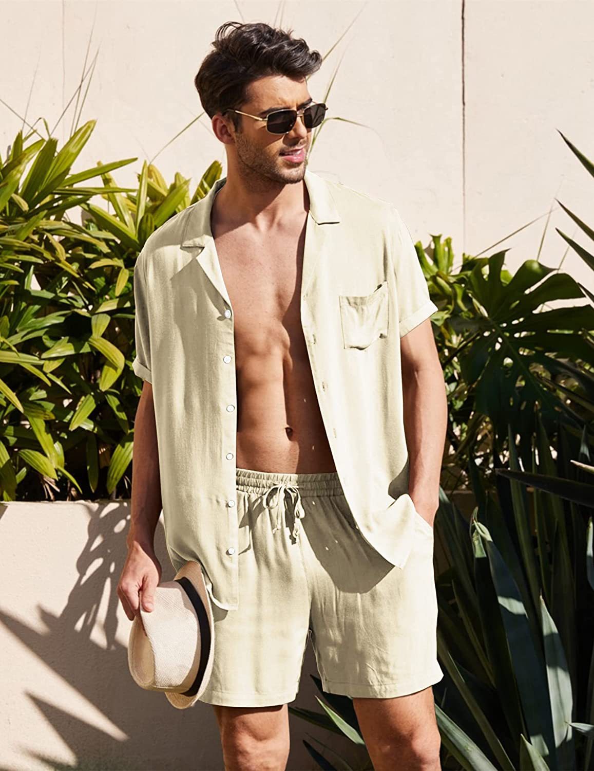 Herr Lätt Material Set Kort Ärmskjorta och Shorts