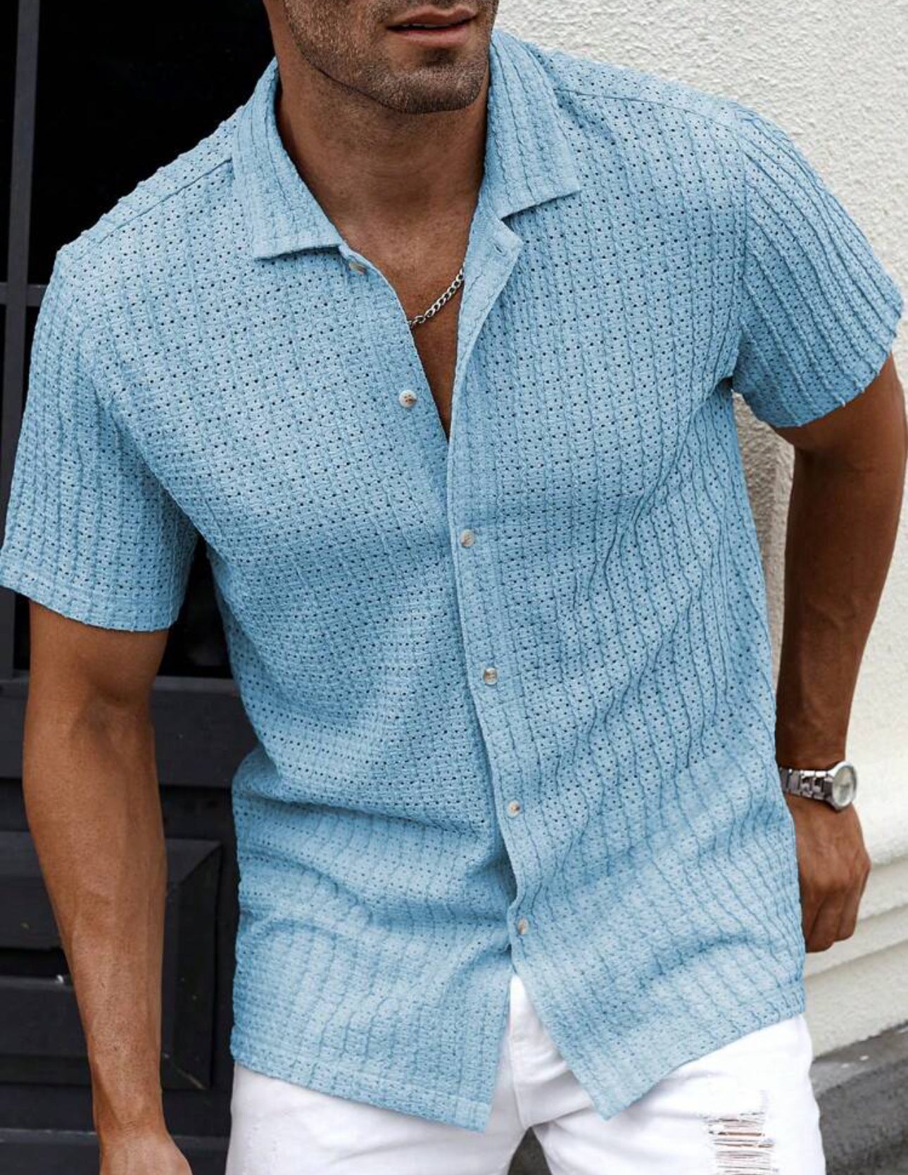 Herr Slim Fit Kortärmad Skjorta - Elegant och Bekväm Herrskjorta