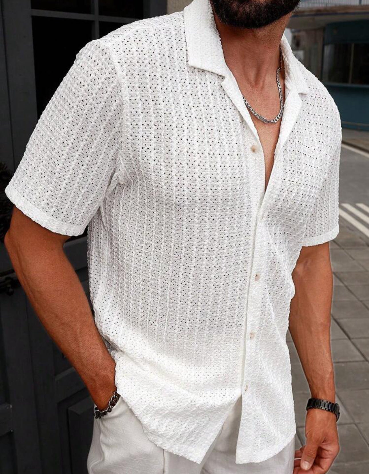 Herr Slim Fit Kortärmad Skjorta - Elegant och Bekväm Herrskjorta