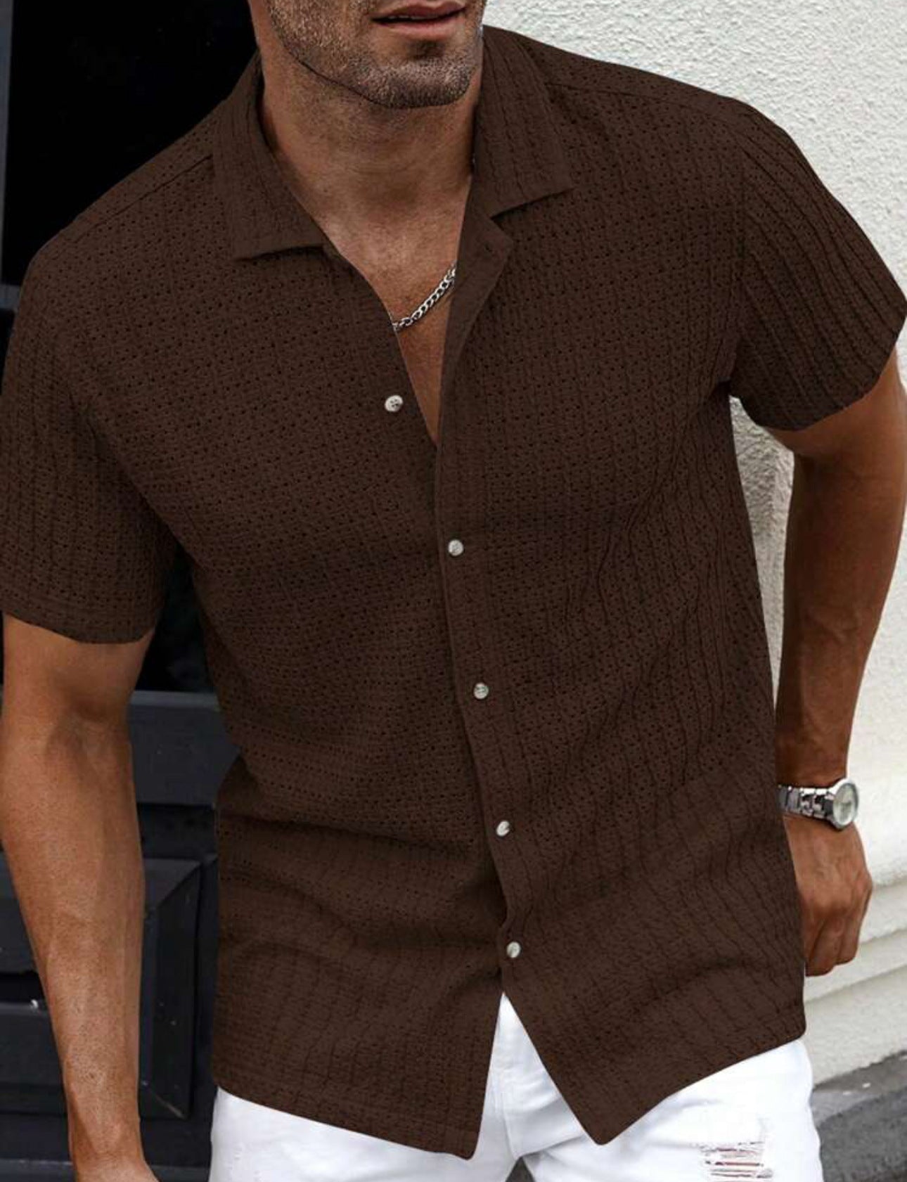 Herr Slim Fit Kortärmad Skjorta - Elegant och Bekväm Herrskjorta