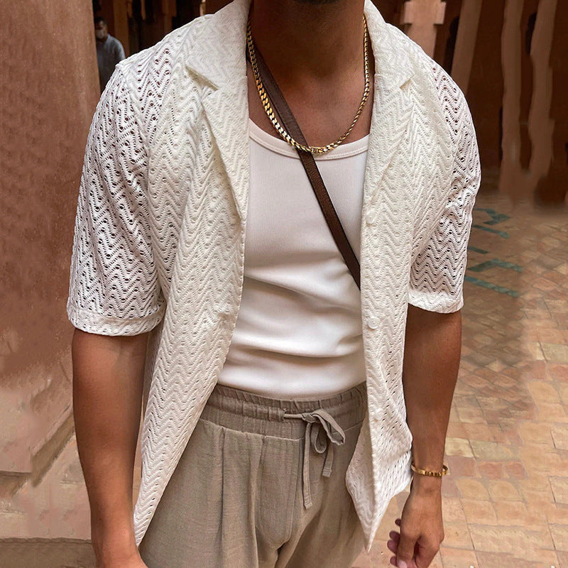 Herr Stickad Cardigan i Mjukt Tyg med Slim Fit