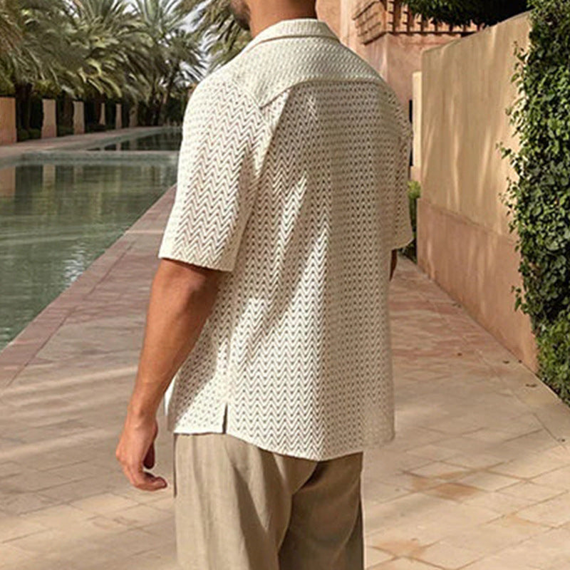Herr Stickad Cardigan i Mjukt Tyg med Slim Fit