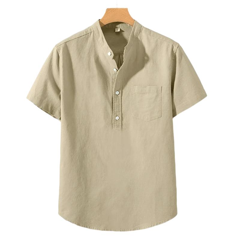 Herr T-shirt med Ståkrage och Bröstficka - Minimalistisk Stil