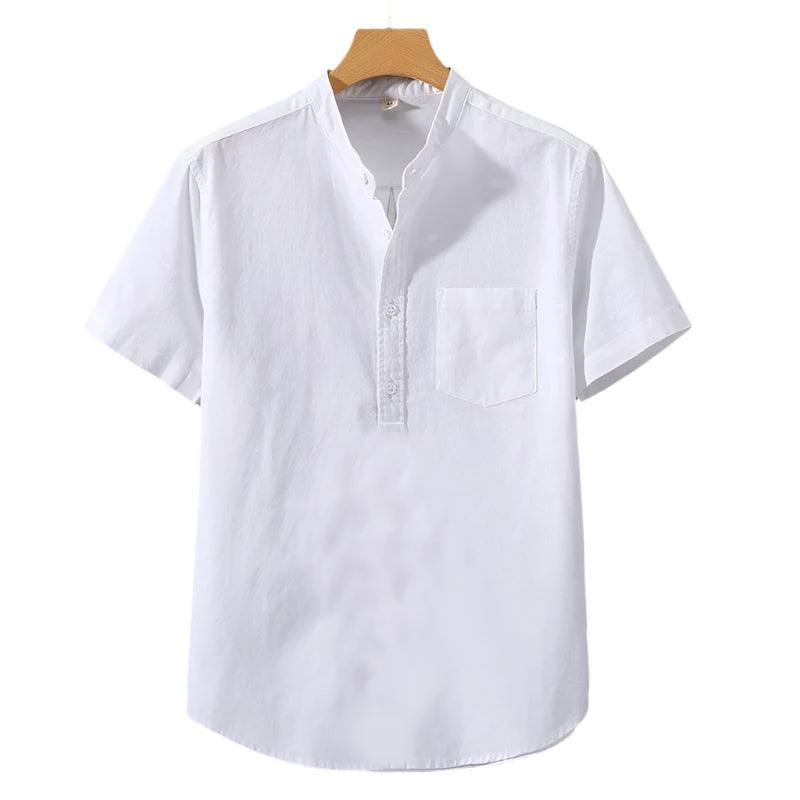 Herr T-shirt med Ståkrage och Bröstficka - Minimalistisk Stil
