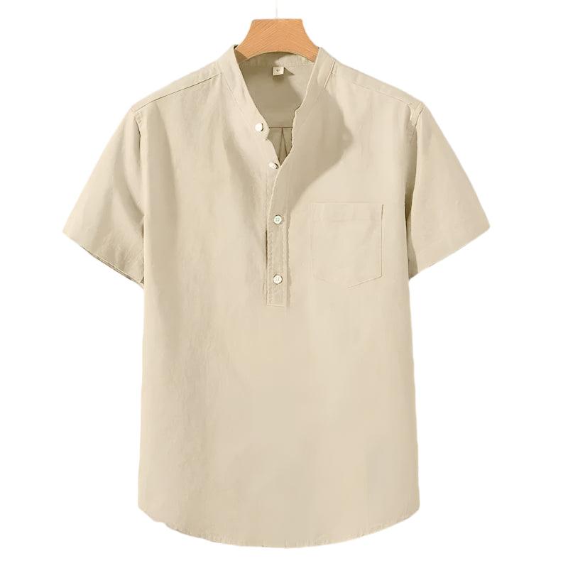 Herr T-shirt med Ståkrage och Bröstficka - Minimalistisk Stil