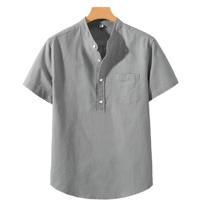 Herr T-shirt med Ståkrage och Bröstficka - Minimalistisk Stil