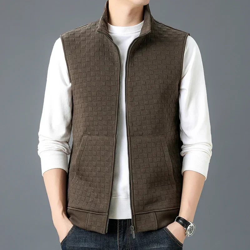 Herr Zip Vest med Textur och Djupa Fickor
