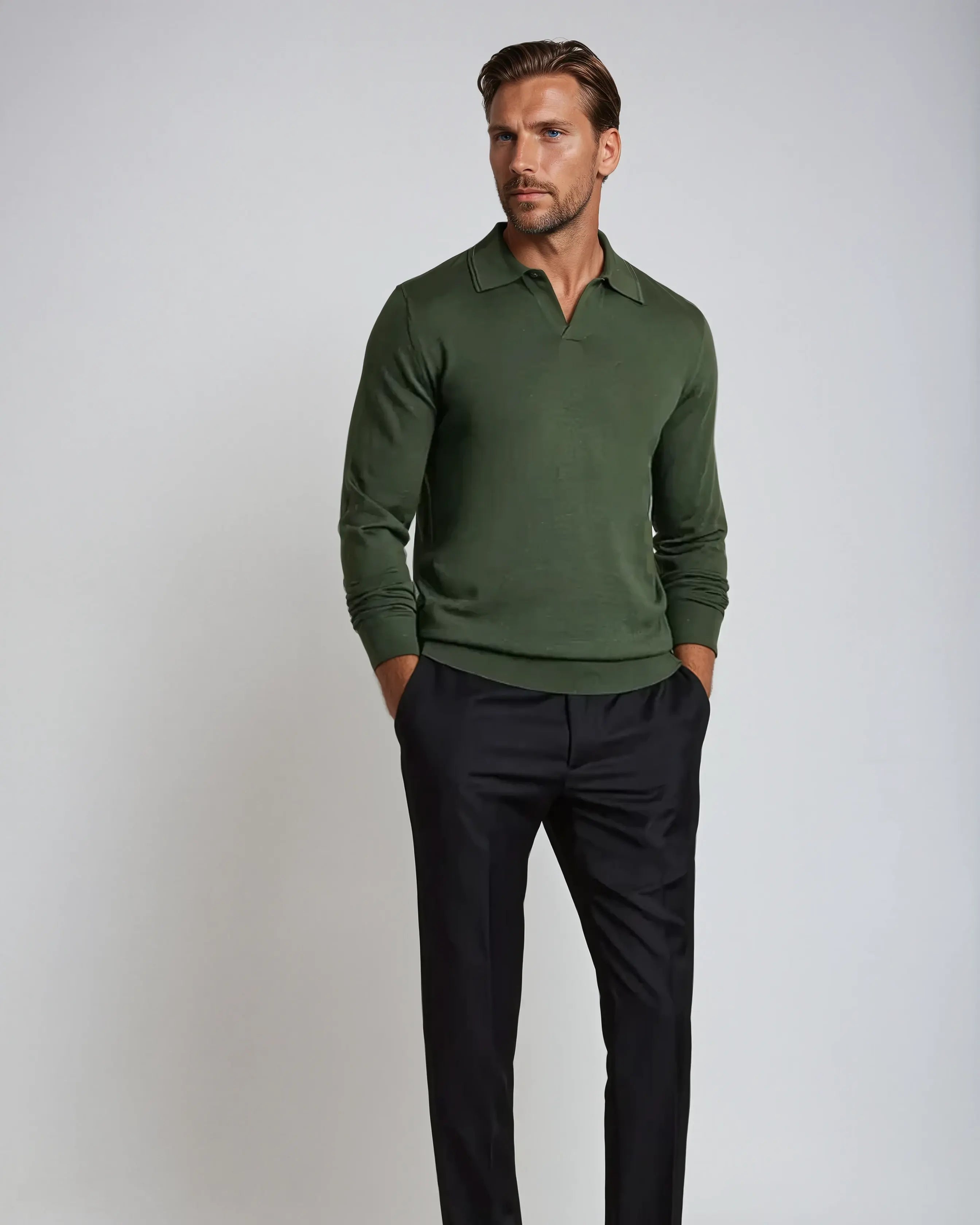 Herr Långärmad Poloshirt Utan Knappar 0