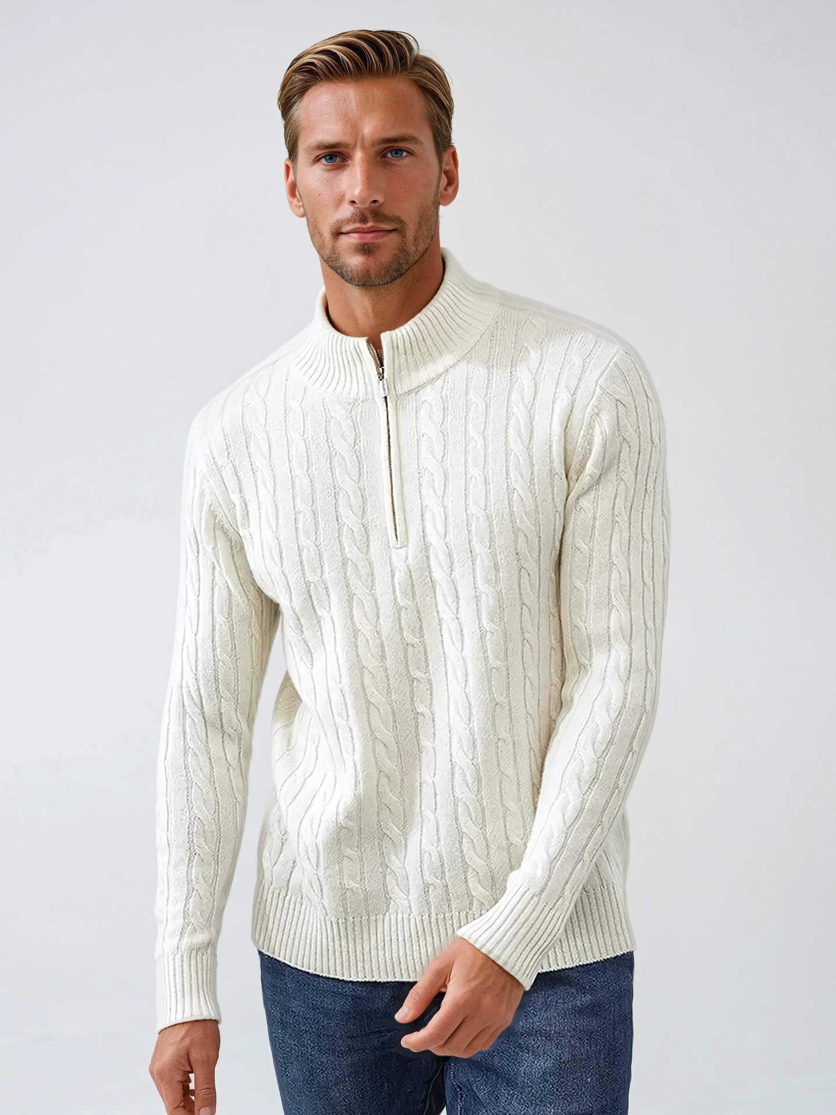 Herr Sweatshirt med Dragkedja och Kabelstickning 0