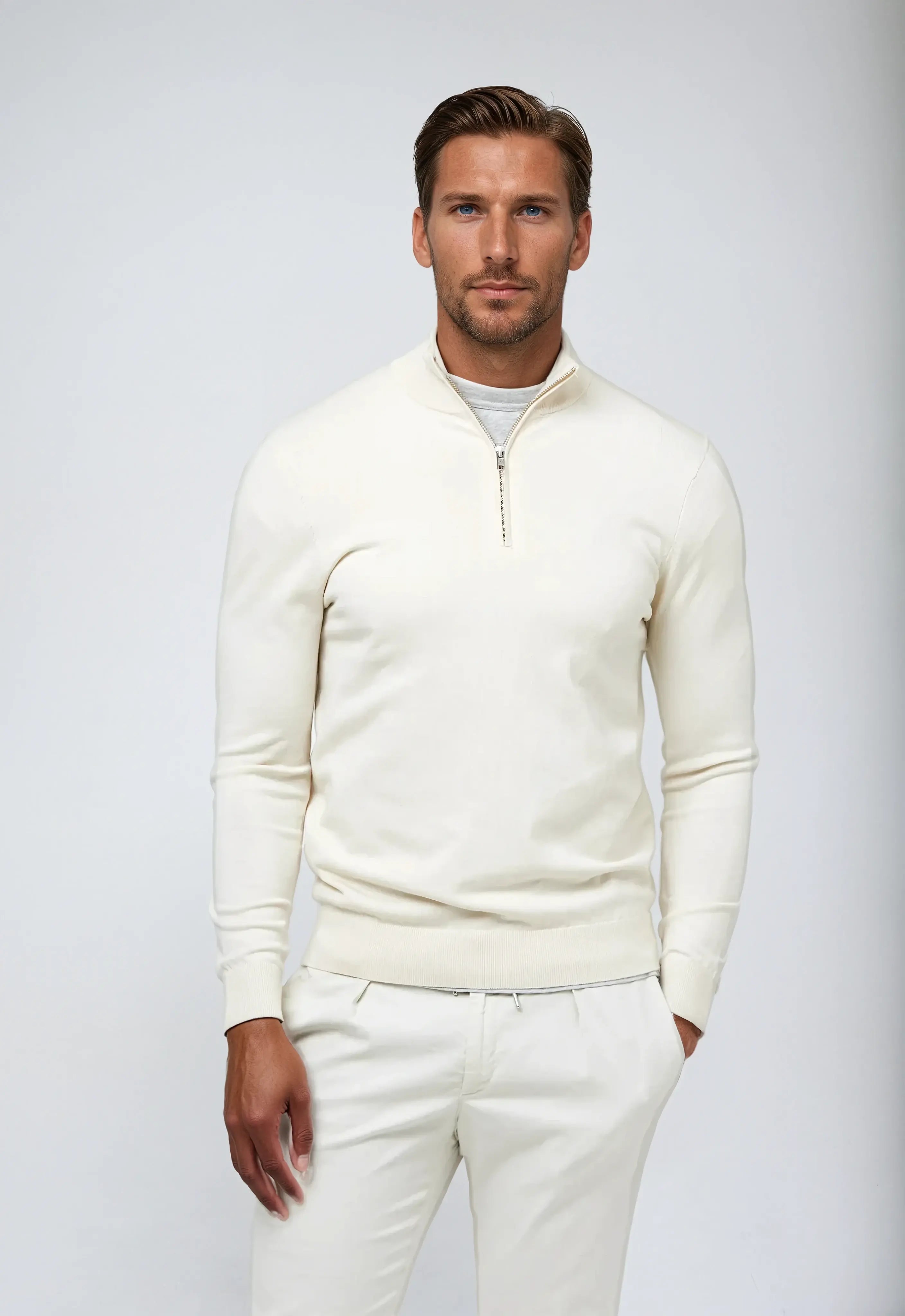 Herr Sweatshirt med Halv Dragkedja - Avslappnad Passform 0