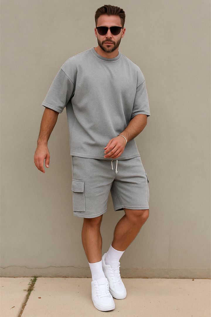 Herr T-shirt och Shorts Set med Relaxed Fit 0