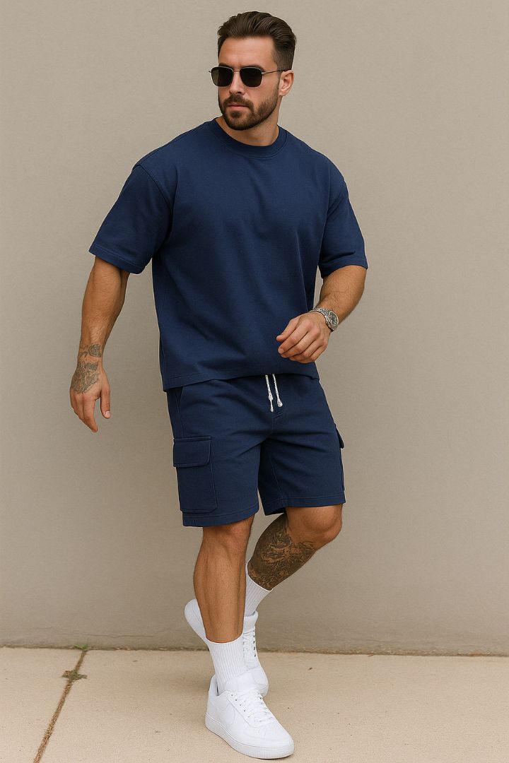 Herr T-shirt och Shorts Set med Relaxed Fit 1