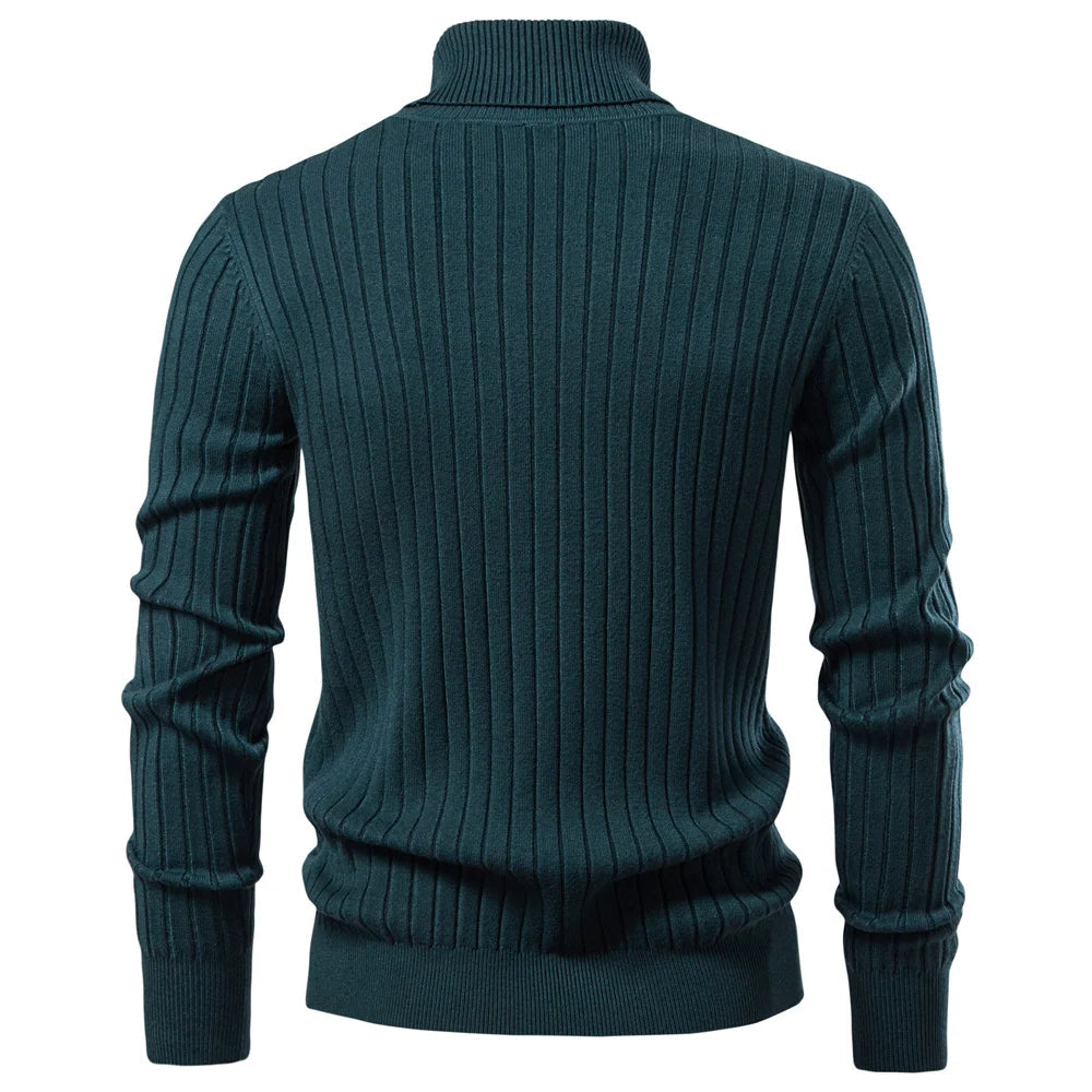 Herr Turtleneck Tröja med Randig Design för Vinterbruk 1