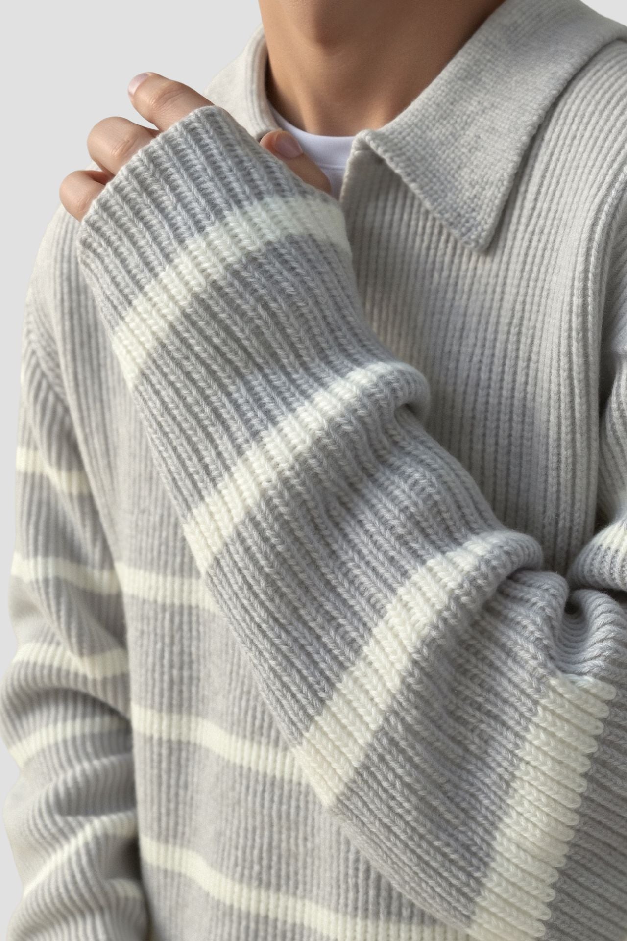 Herr Zip Sweater i Ullblandning med Rand