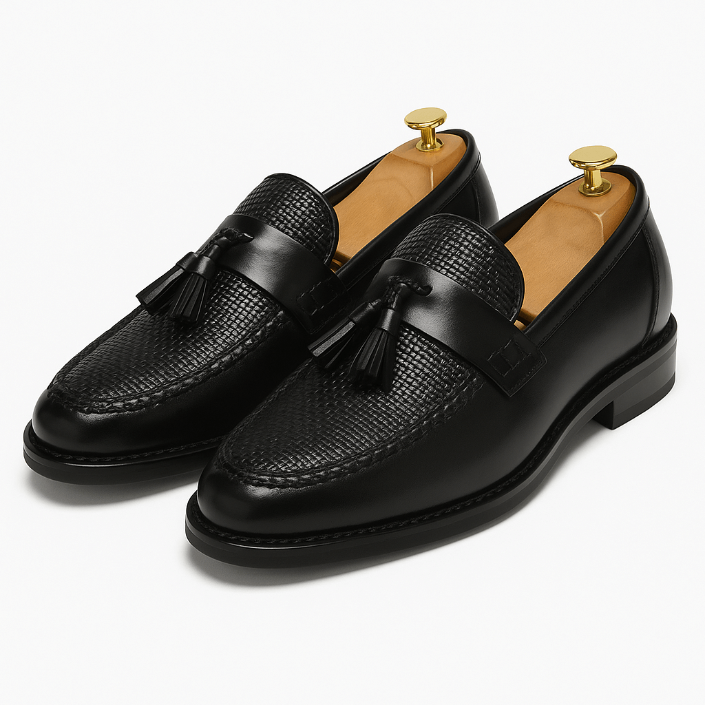 Herrarnas Woven Tassel Loafers i Läder 0