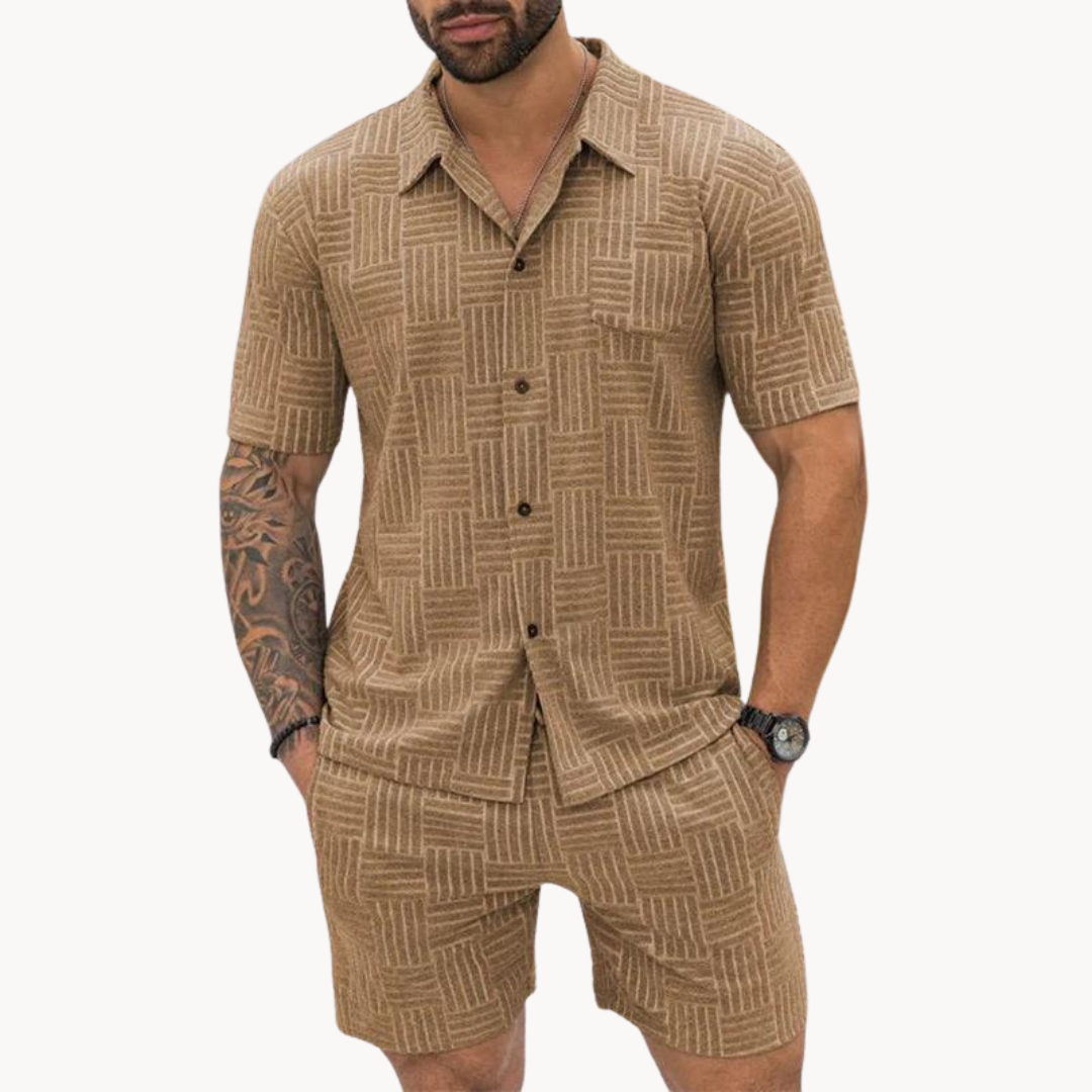 Herrars Sommar Set med Resortskjorta och Shorts