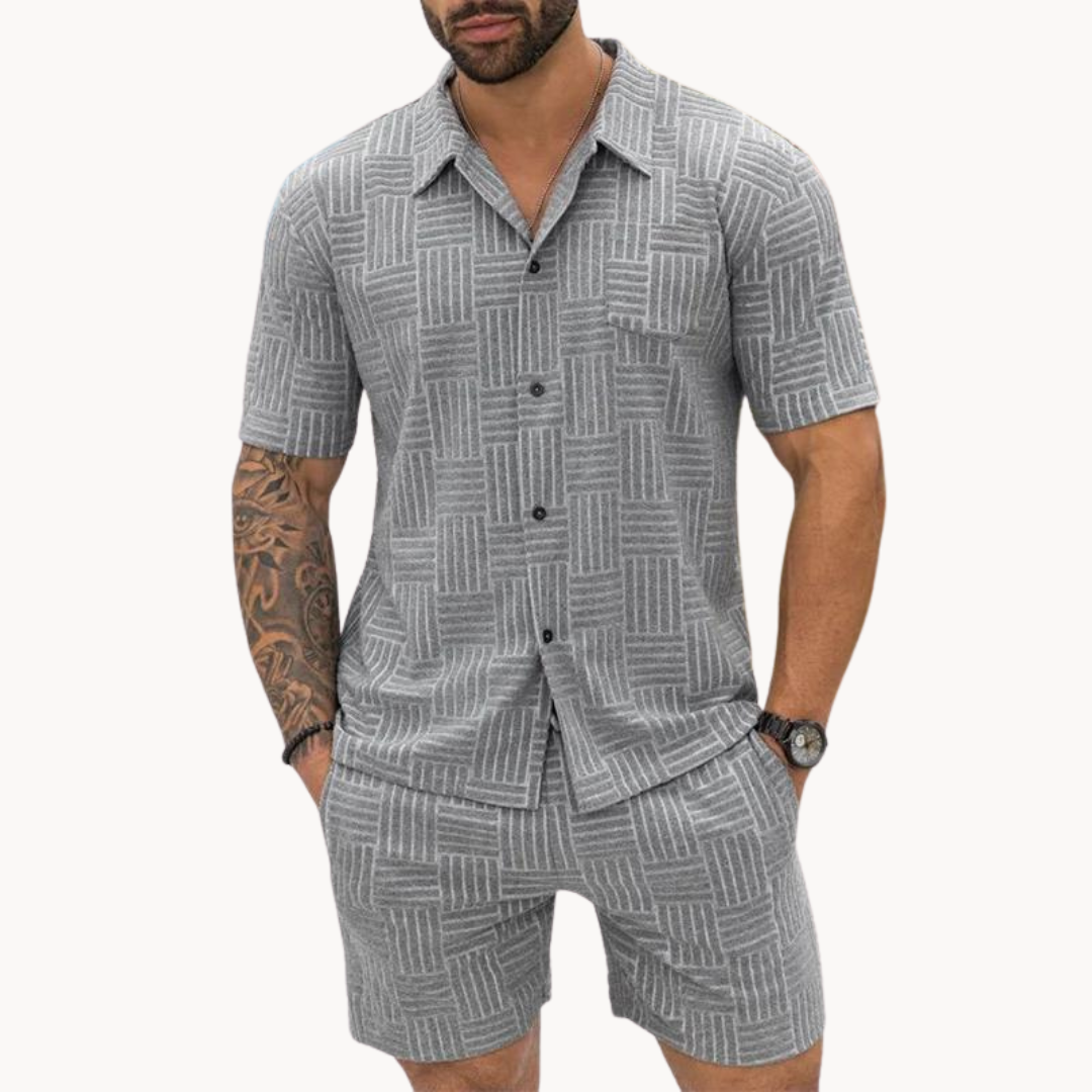 Herrars Sommar Set med Resortskjorta och Shorts