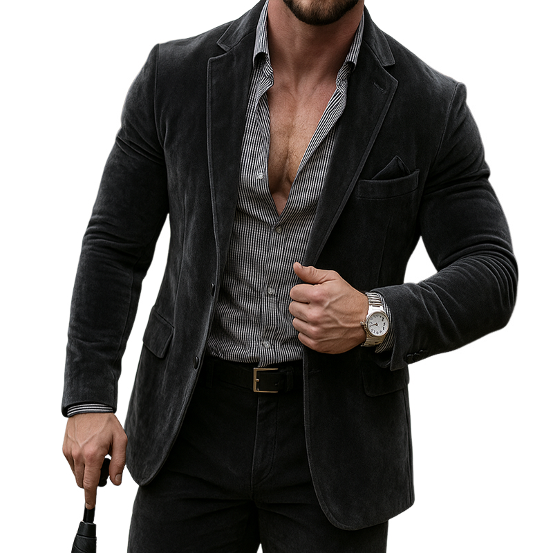 Herrblazer i Retro Casual Stil med Sammetdesign 0