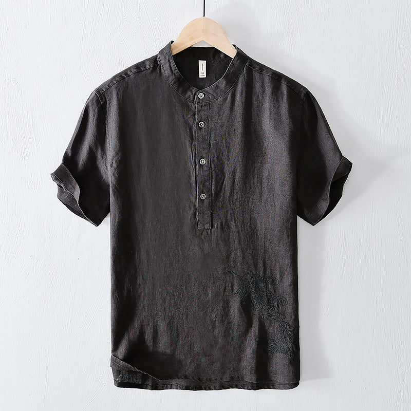 Herren Linne Kortärmad Skjorta för Elegant Stil