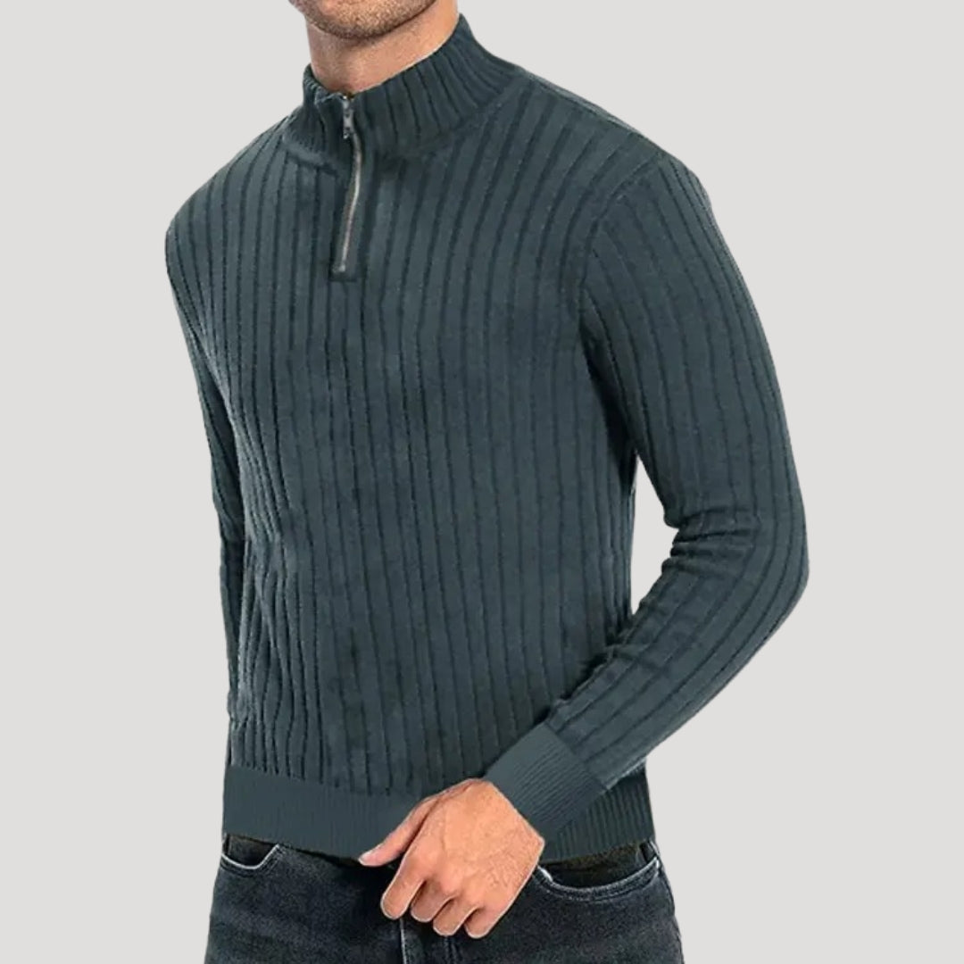 Herren Halvdraget Stickad Jumper med Ribbad Textur 0