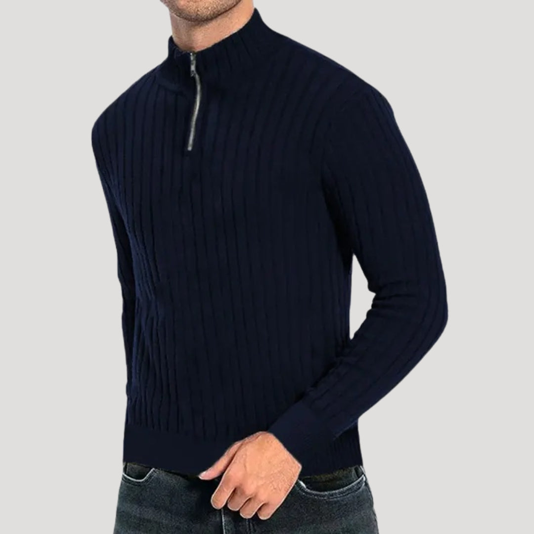 Herren Halvdraget Stickad Jumper med Ribbad Textur 1