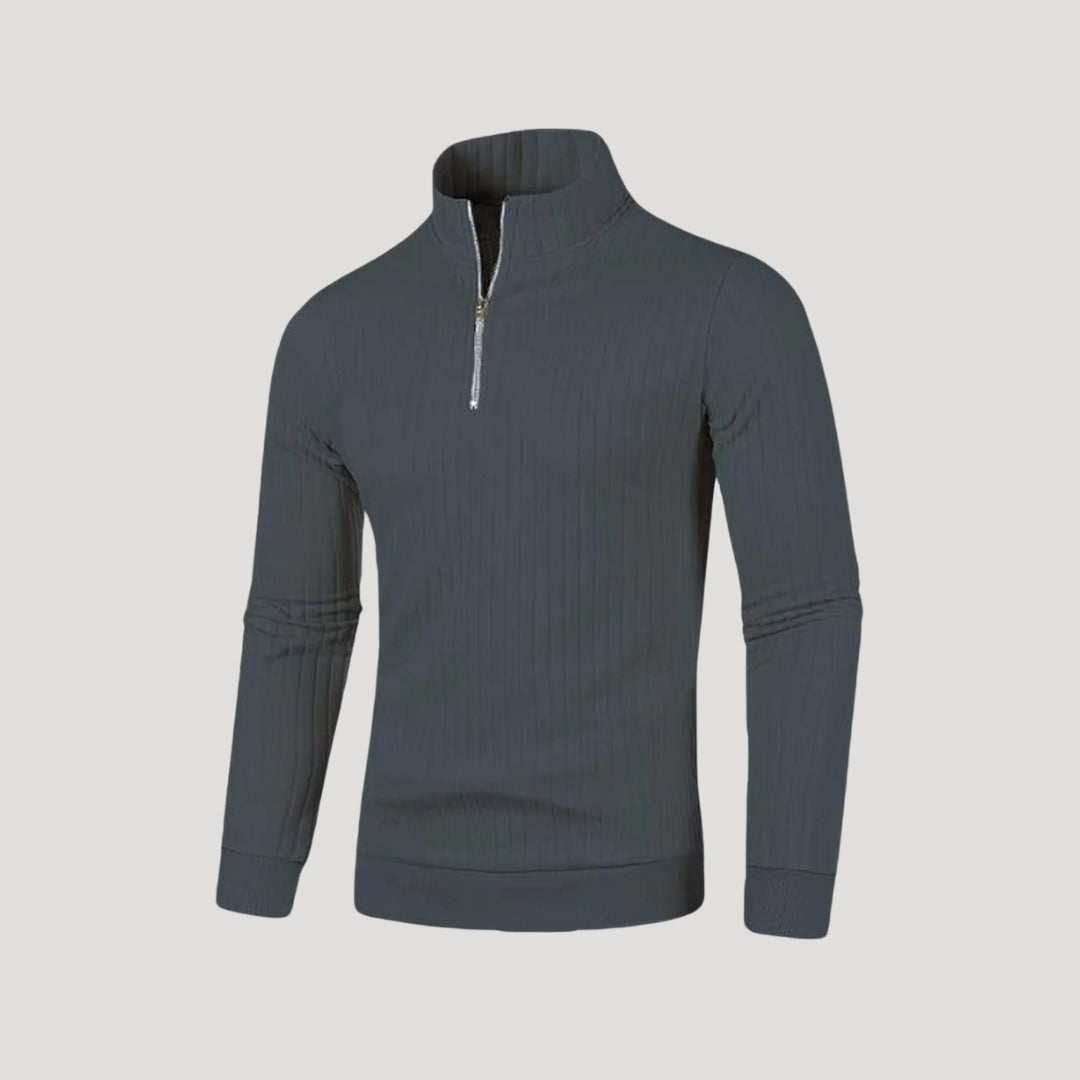 Herren Halvdraget Stickad Jumper med Ribbad Textur 8